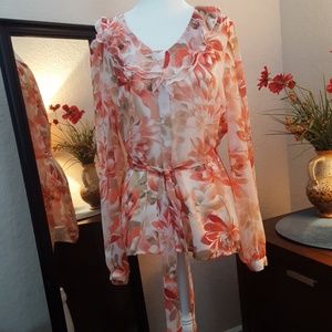 East 5th Floral Blouse in Orange and Cream with Cami